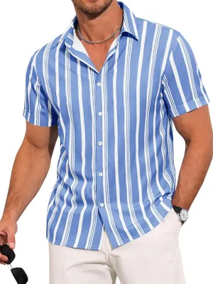 Runcati Mens Casual Striped Shirts Button Down Short Sleeve Summer Hawaiian Shirt Hippie Beach Vacation Tops