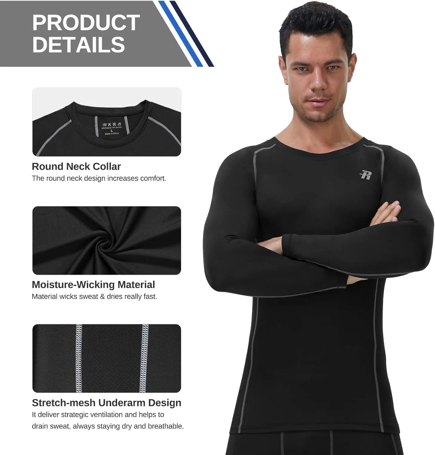 Runhit Compression Shirts for Men Long Sleeve Cool Dry Athletic Workout Tee Shirts Fishing Sun Shirts Sports Thermal Tights