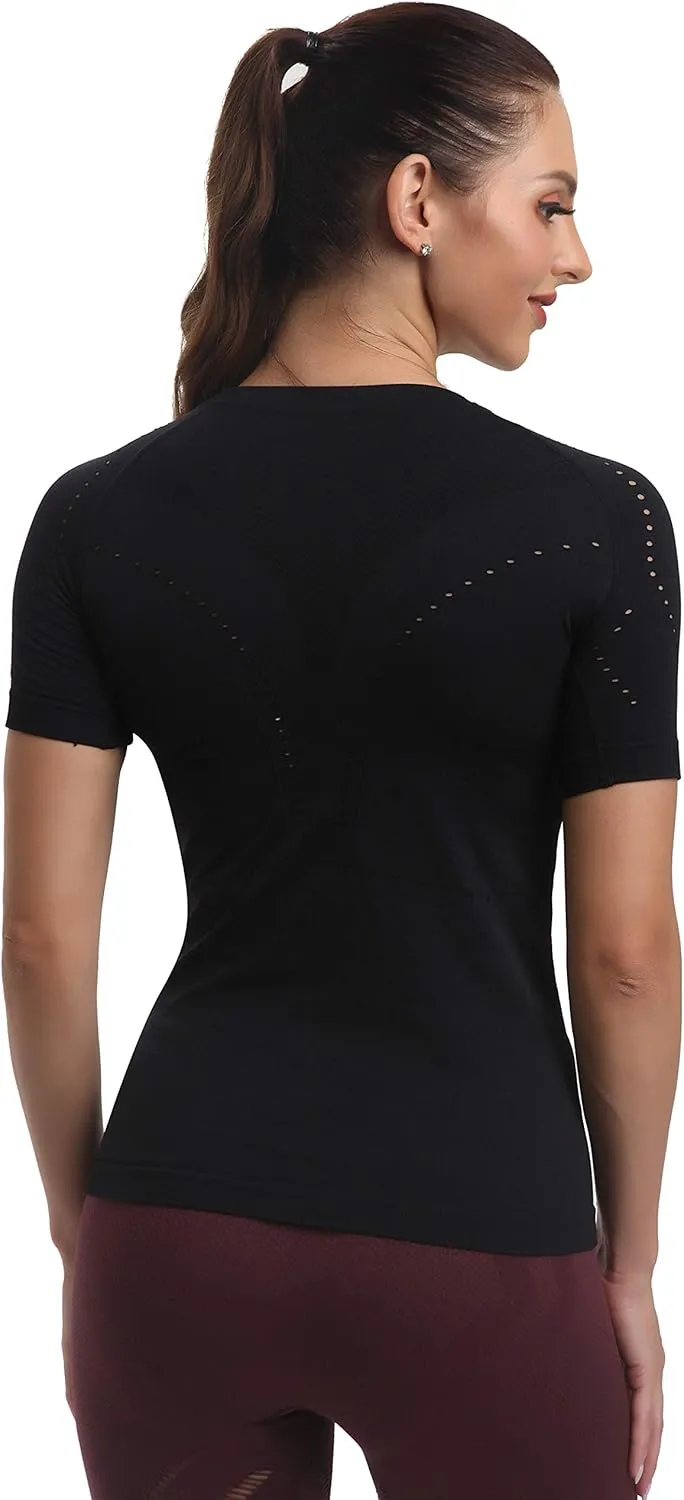 RUNNING GIRL Seamless Workout Shirts for WomenShort Sleeve T-Shirt Stretch Tees Quick Dry Gym Athletic Tops