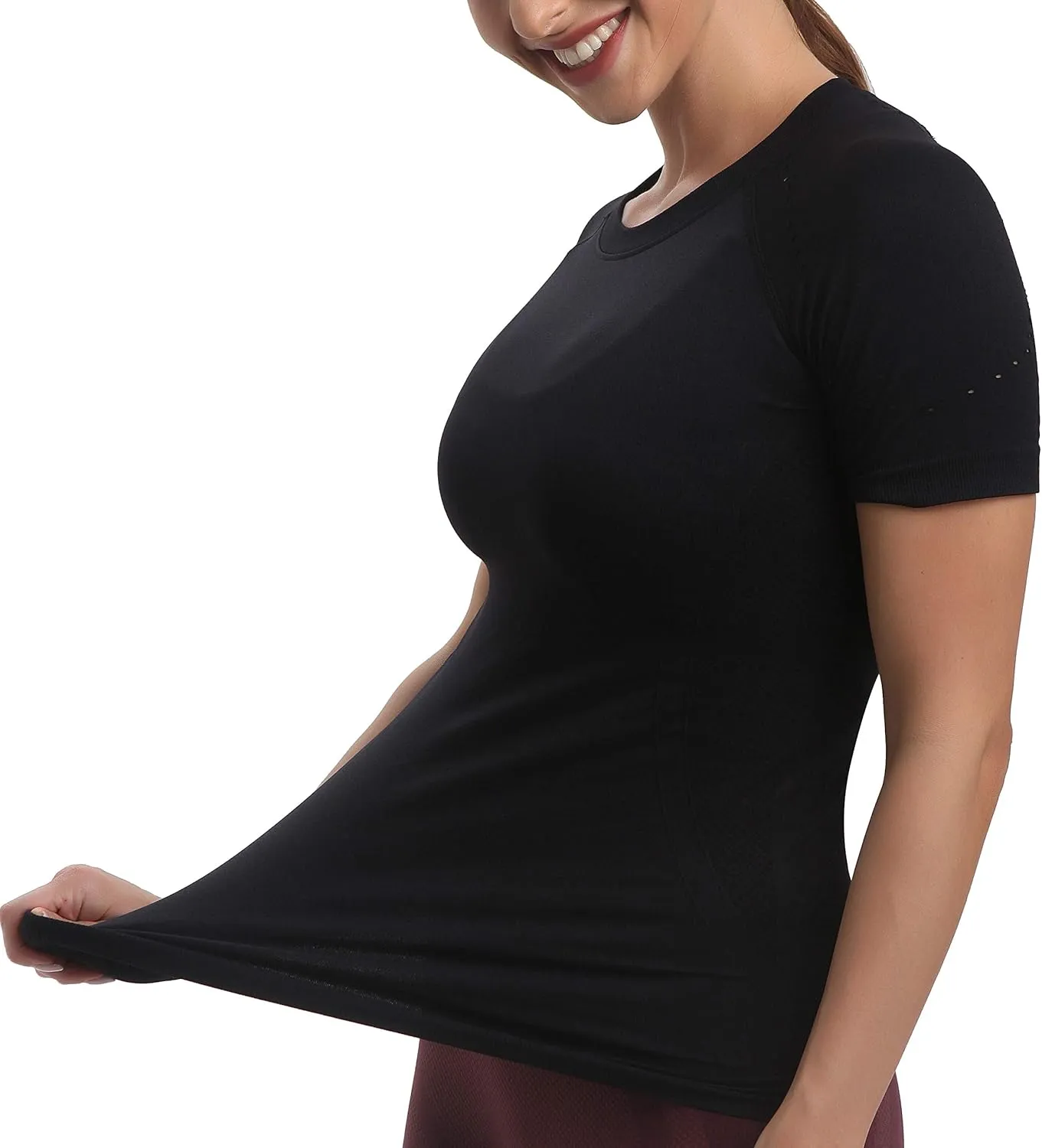RUNNING GIRL Seamless Workout Shirts for WomenShort Sleeve T-Shirt Stretch Tees Quick Dry Gym Athletic Tops