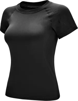 RUNNING GIRL Seamless Workout Shirts for WomenShort Sleeve T-Shirt Stretch Tees Quick Dry Gym Athletic Tops