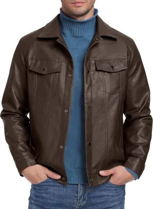 Sailwind Men's Leather Jacket Lapel Collar Motorcycle Coat Snap Button Faux Leather Bomber Jackets