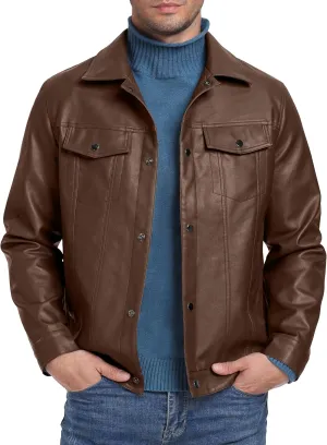 Sailwind Men's Leather Jacket Lapel Collar Motorcycle Coat Snap Button Faux Leather Bomber Jackets