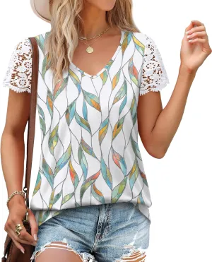 SAMPEEL Womens Tshirts Trendy Fashion Tops Lace Short Sleeve Business Tee Shirts Casual Knitted Blouses Summer Outfits 2025