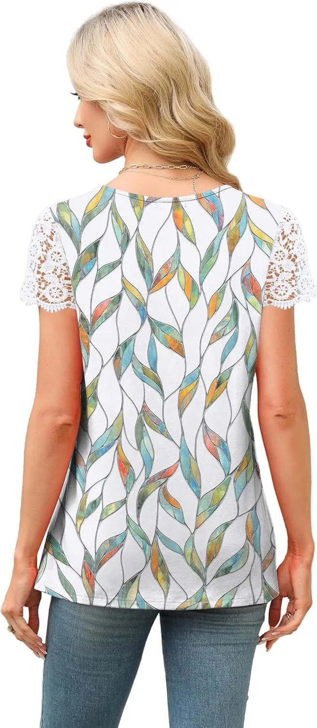 SAMPEEL Womens Tshirts Trendy Fashion Tops Lace Short Sleeve Business Tee Shirts Casual Knitted Blouses Summer Outfits 2025
