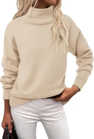 Saodimallsu Womens Oversized Turtleneck Sweaters Long Sleeve Soft Knit Casual Tunic Sweater Tops
