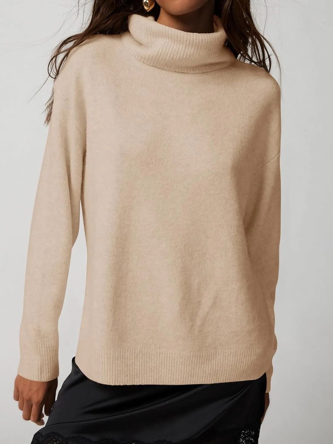 Saodimallsu Womens Oversized Turtleneck Sweaters Long Sleeve Soft Knit Casual Tunic Sweater Tops