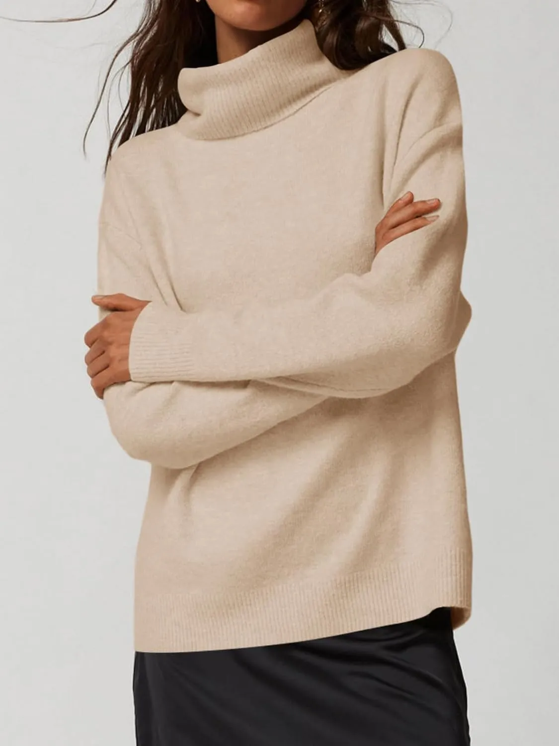 Saodimallsu Womens Oversized Turtleneck Sweaters Long Sleeve Soft Knit Casual Tunic Sweater Tops