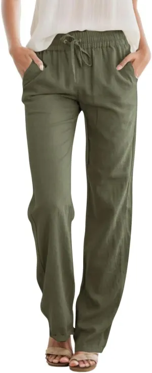 SEMARO Womens Casual Linen High Waist Pants Drawstring Loose Fit Summer Pants Trousers with Side Pockets