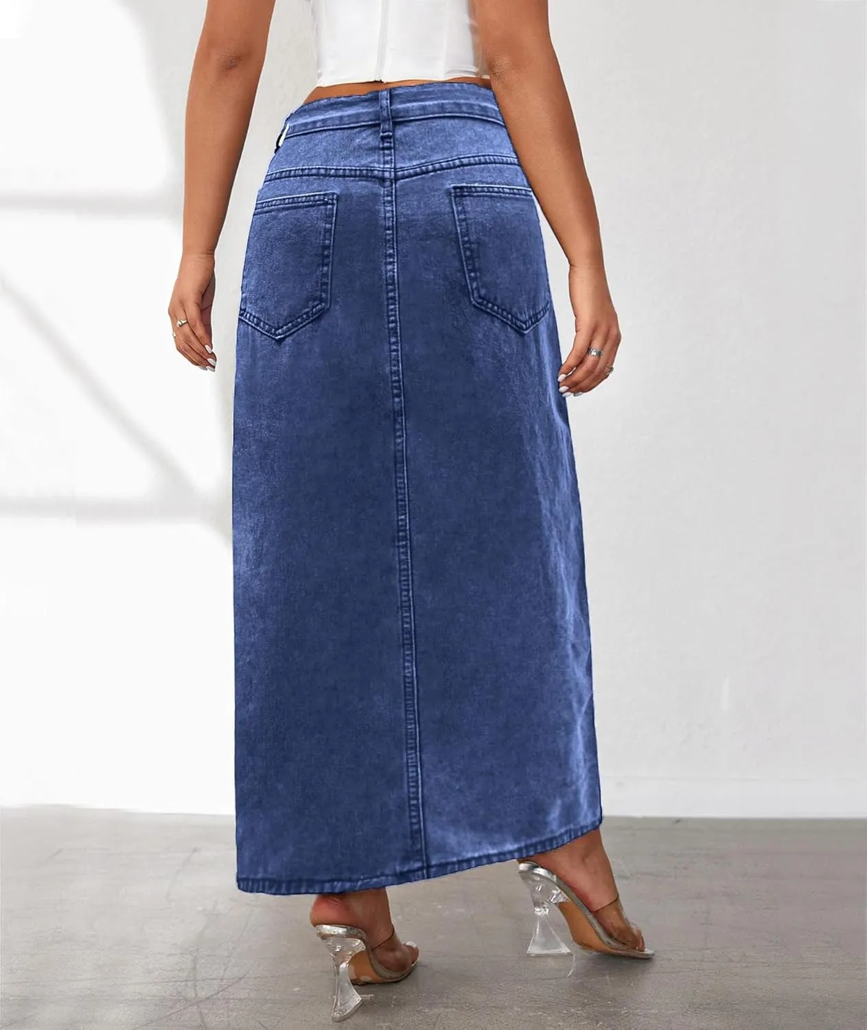 SEMATOMALA Women's Thigh High Split Maxi Denim Skirt High Waisted Cut Out High Low Asymmetrical Jeans Long Skirts