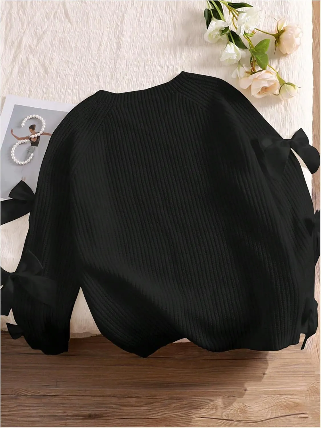 SHENHE Women's Plus Size Bow Sweater Cut Out Raglan Sleeve Crew Neck Loose Knitted Sweater Jumper
