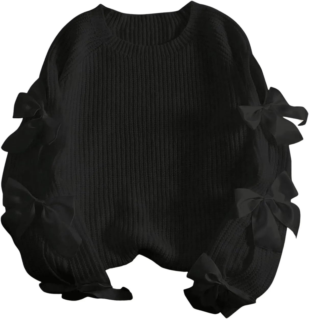 SHENHE Women's Plus Size Bow Sweater Cut Out Raglan Sleeve Crew Neck Loose Knitted Sweater Jumper