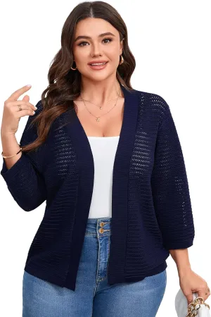 ShopWonder Womens Plus Size Summer Cardigan 3/4 Length Sleeve Sweaters Lightweight Casual Knitted Open Front Cardigans