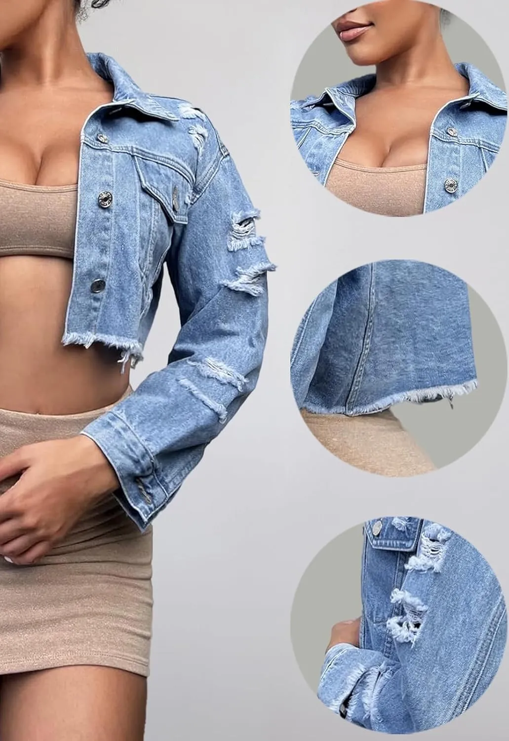 Short Jean Jacket Women's Ripped and frayed Casual Jean Jacket Women's Denim Tops