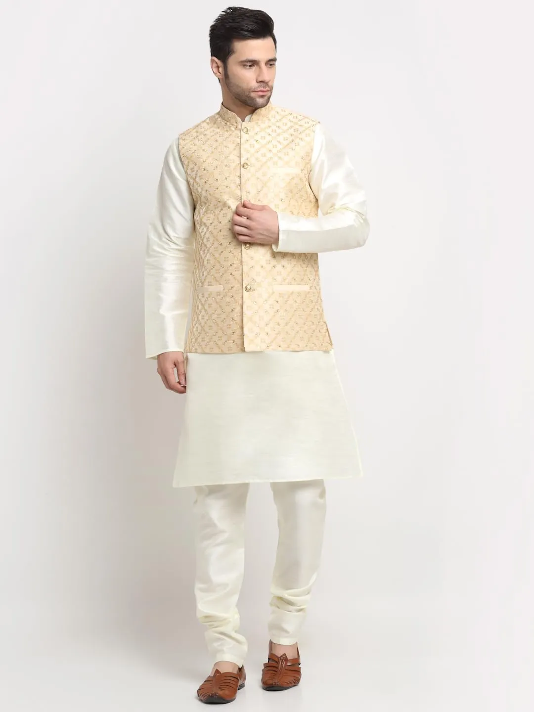 Silk Embroided Zari Nehru Jacket Only, Ethnic Traditional Wear