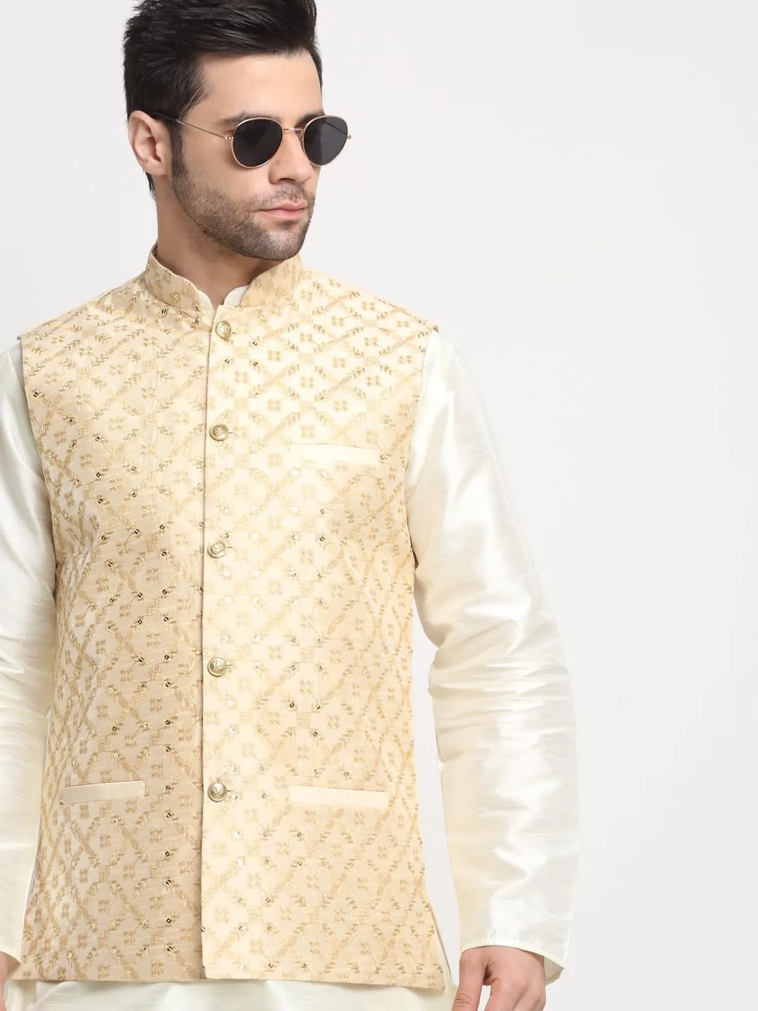 Silk Embroided Zari Nehru Jacket Only, Ethnic Traditional Wear