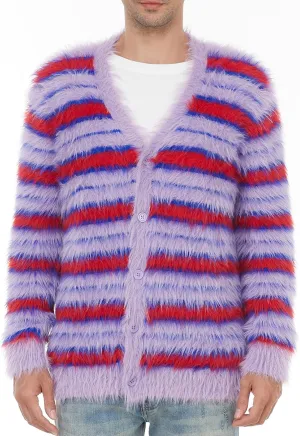 SINAR Men's Casual Fuzzy Cardigan Sweater Long Sleeve Soft Striped Knitwear Winter Warm Cardigan Knitted Sweater