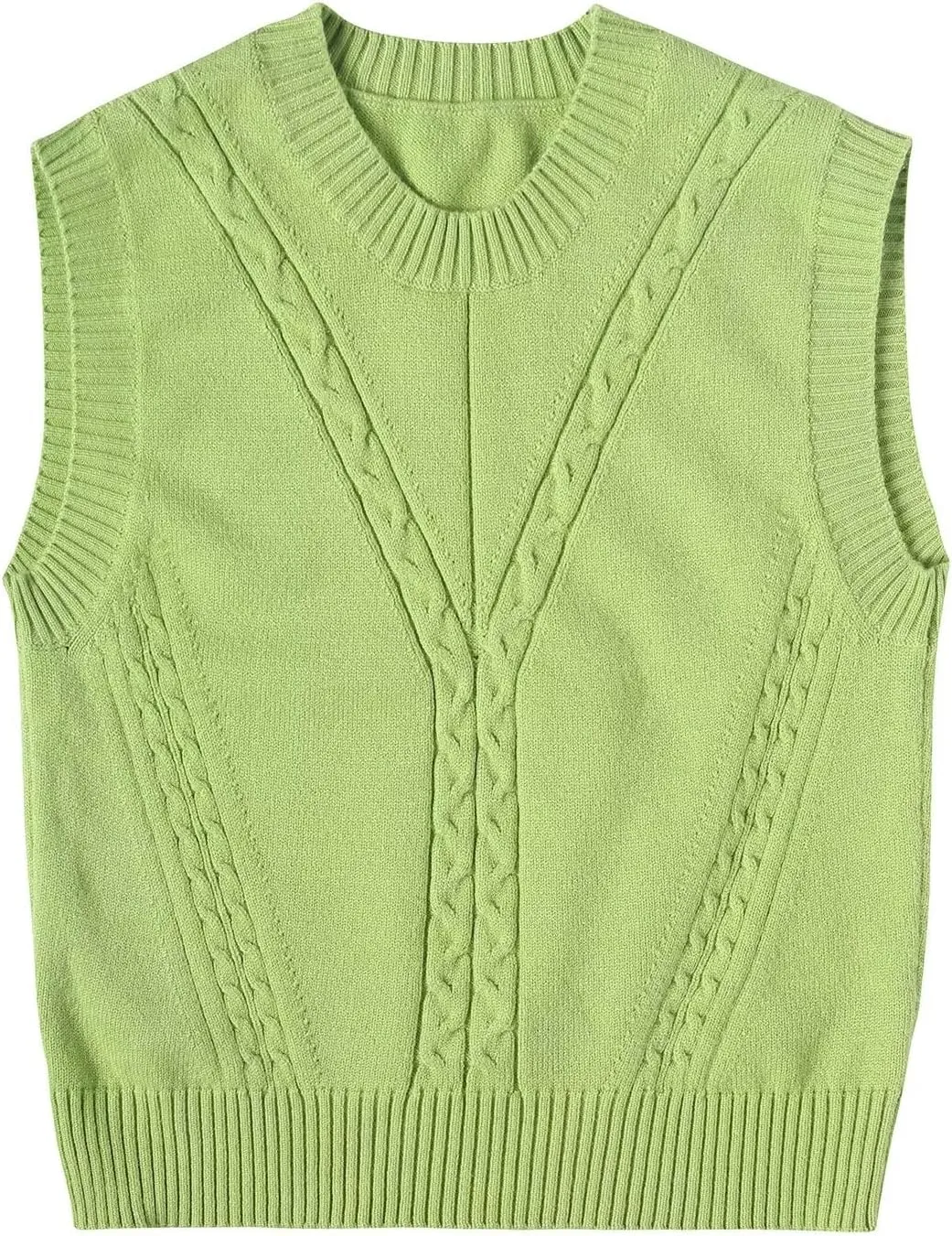 Sleeveless Sweater Vest for Women Crew Neck Cable Knit Pullover Top for Girl Casual Ribbed Solid Color