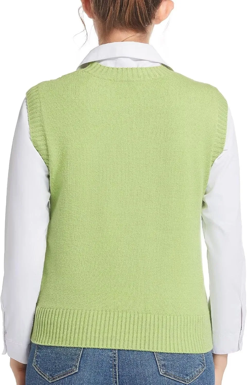 Sleeveless Sweater Vest for Women Crew Neck Cable Knit Pullover Top for Girl Casual Ribbed Solid Color