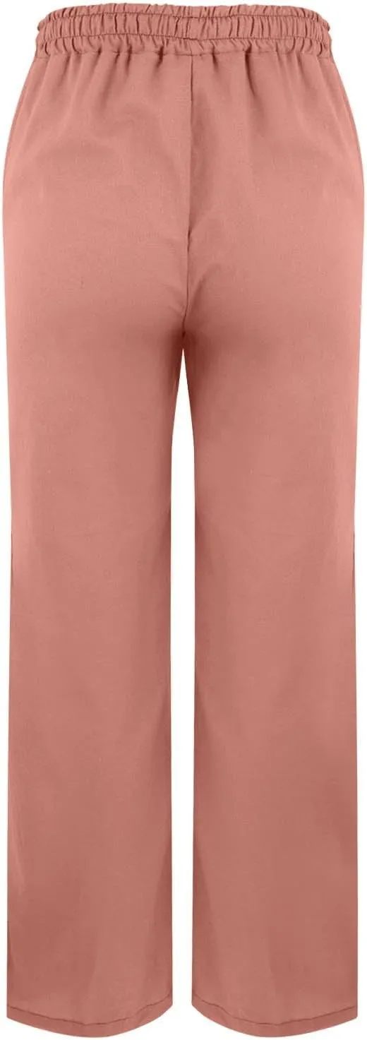 Striped Linen Pants for Women Cropped Trim Elastic Waist Capris Lightweight Summer Beach Trousers with Pockets