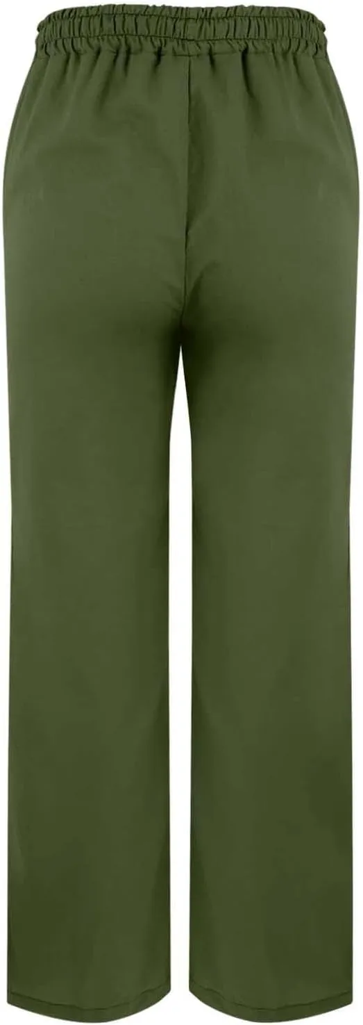 Striped Linen Pants for Women Cropped Trim Elastic Waist Capris Lightweight Summer Beach Trousers with Pockets