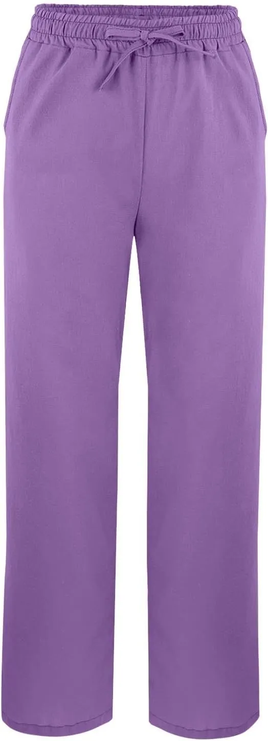 Striped Linen Pants for Women Cropped Trim Elastic Waist Capris Lightweight Summer Beach Trousers with Pockets