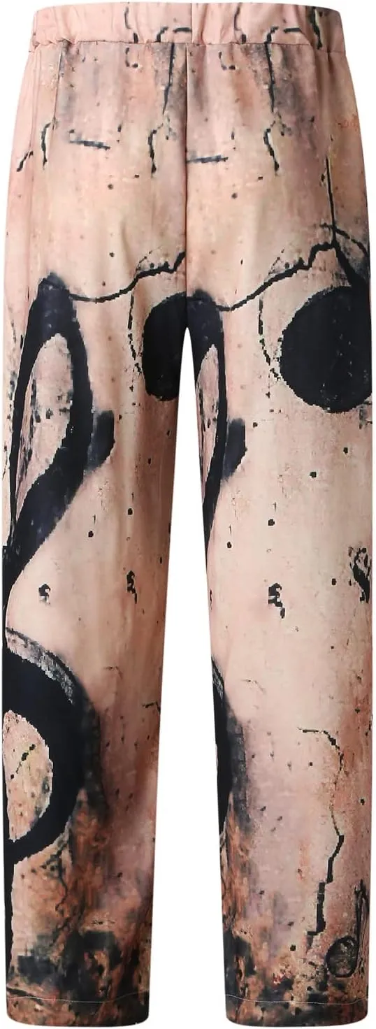 Summer Pants for Men Fashion Tropical Print Pants Elastic Waist Loose Trousers Athletic Joggers Mens Dance Pants