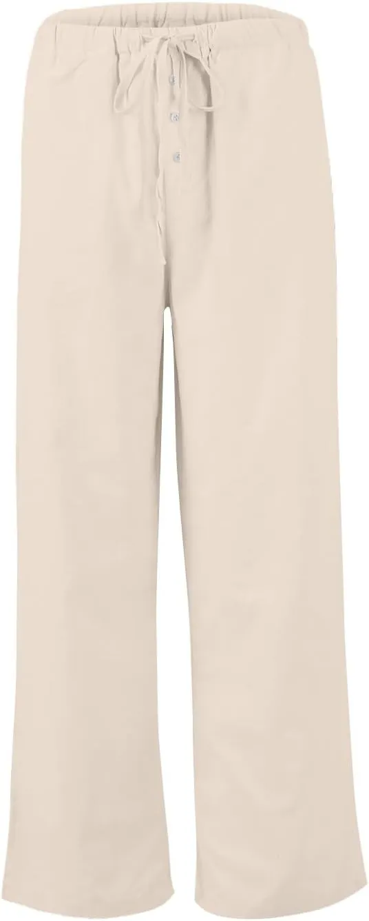 Summer Pants for Women Baggy Linen Elastic 2025 Pants Wide Leg Beach High Waisted with Pocket Solid Outfit Resort Wear