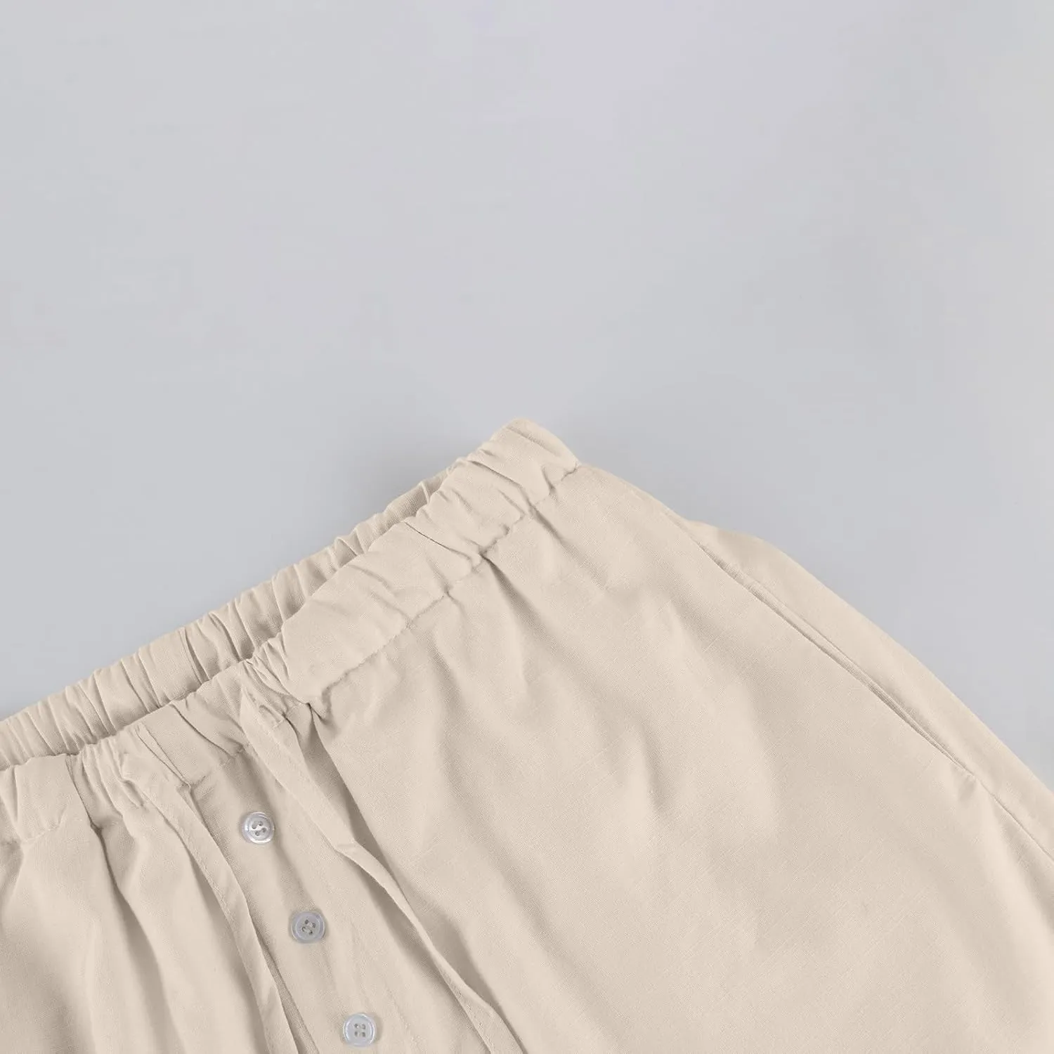 Summer Pants for Women Baggy Linen Elastic 2025 Pants Wide Leg Beach High Waisted with Pocket Solid Outfit Resort Wear