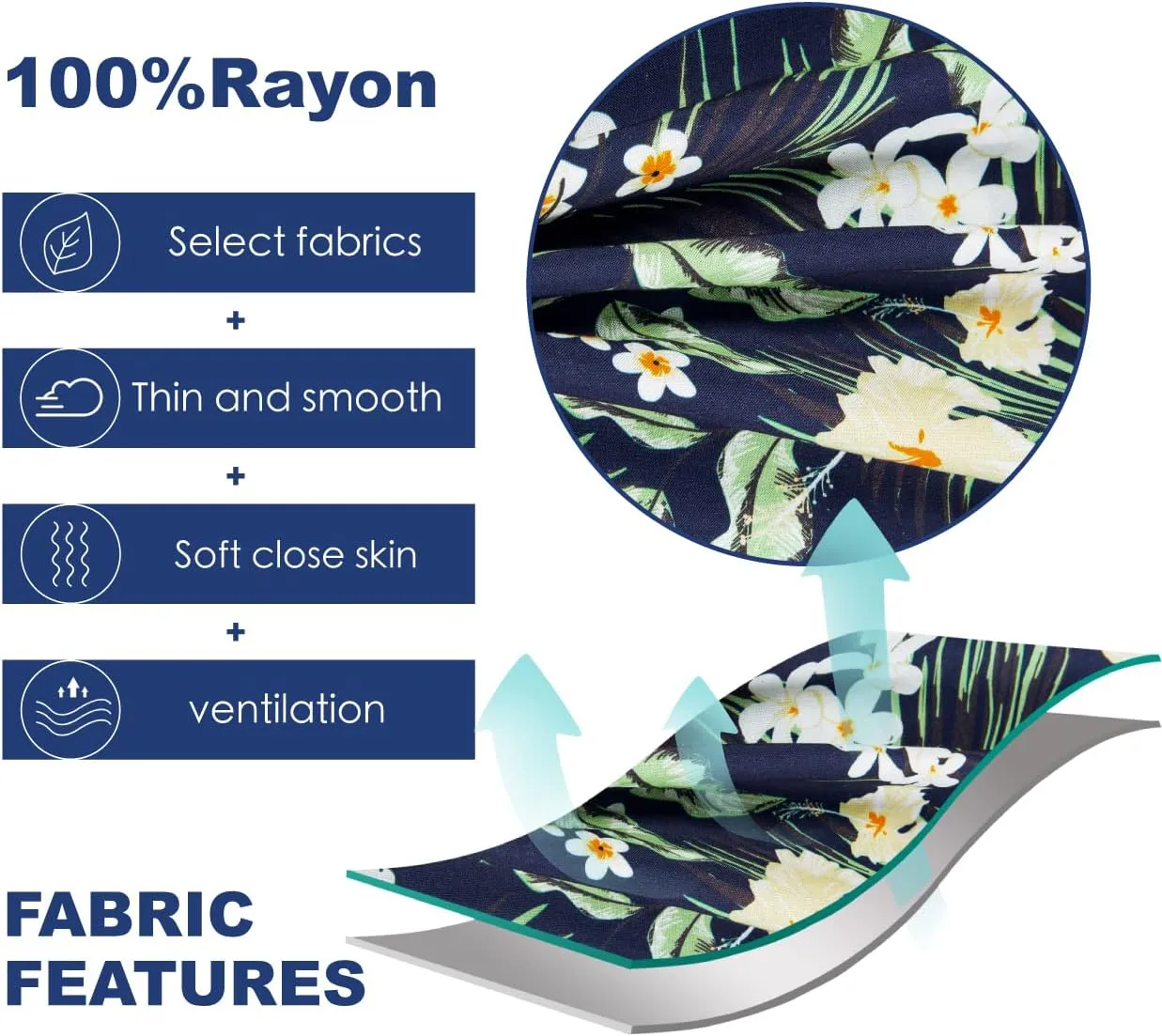 SURF CUZ Mens Hawaiian Shirts Short Sleeve Stretch Casual Aloha Shirt Vacation Mens Tropical Button Down Beach Shirts
