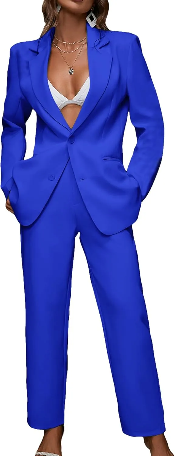 SweatyRocks Women's 2 Piece Outfits Solid Button Down Lapel Blazer Jacket with Pants Office Suit Set