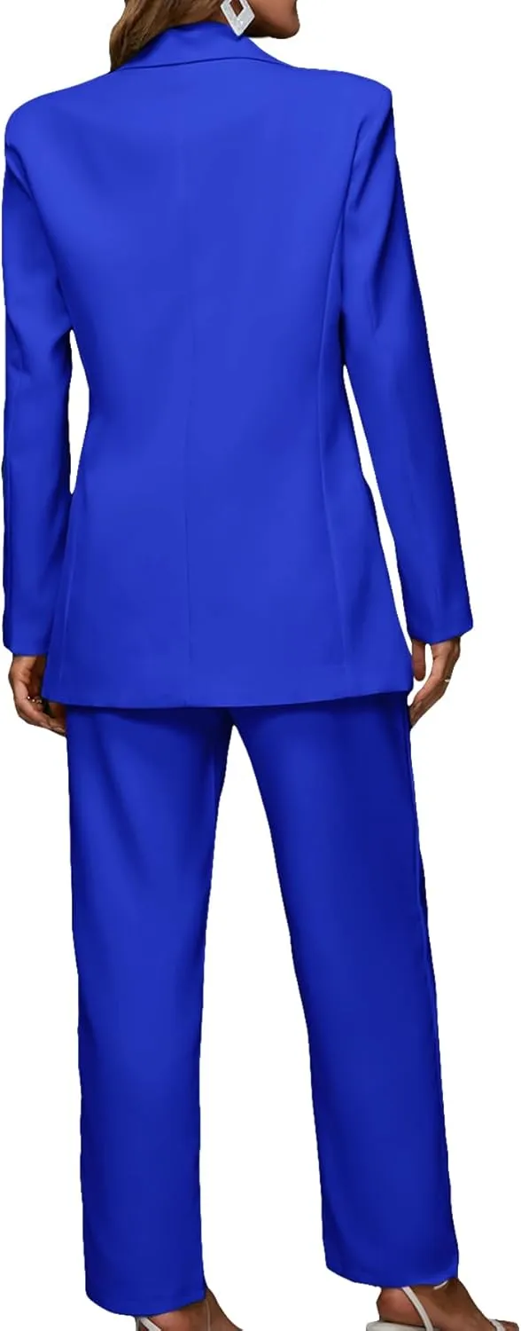 SweatyRocks Women's 2 Piece Outfits Solid Button Down Lapel Blazer Jacket with Pants Office Suit Set