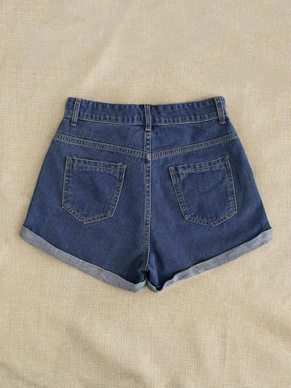 SweatyRocks Women's Casual High Waist Daisy Floral Embroidery Folded Hem Denim Jean Shorts
