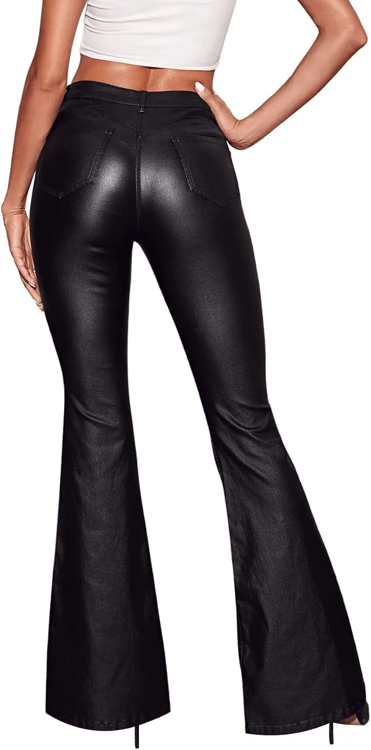 SweatyRocks Women's Casual High Waisted Denim Pants Stretchy Flare Leg Long Jeans