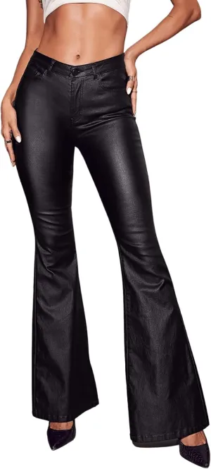 SweatyRocks Women's Casual High Waisted Denim Pants Stretchy Flare Leg Long Jeans