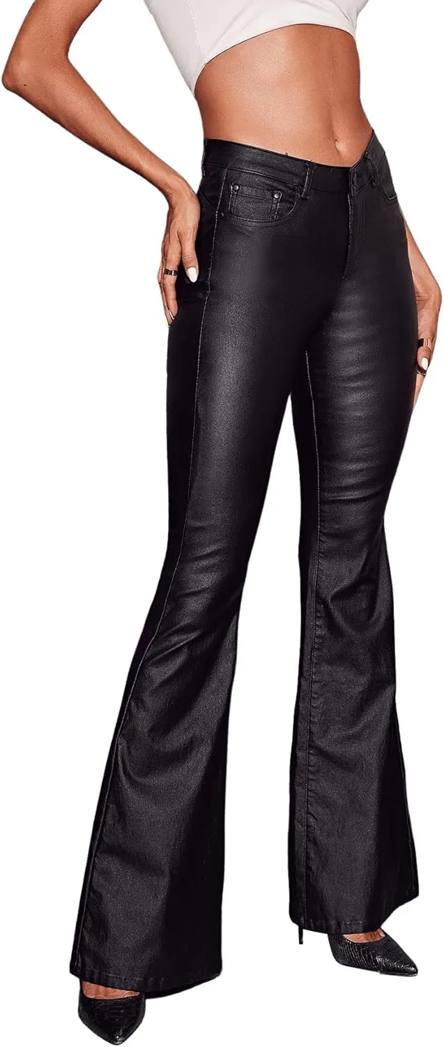 SweatyRocks Women's Casual High Waisted Denim Pants Stretchy Flare Leg Long Jeans
