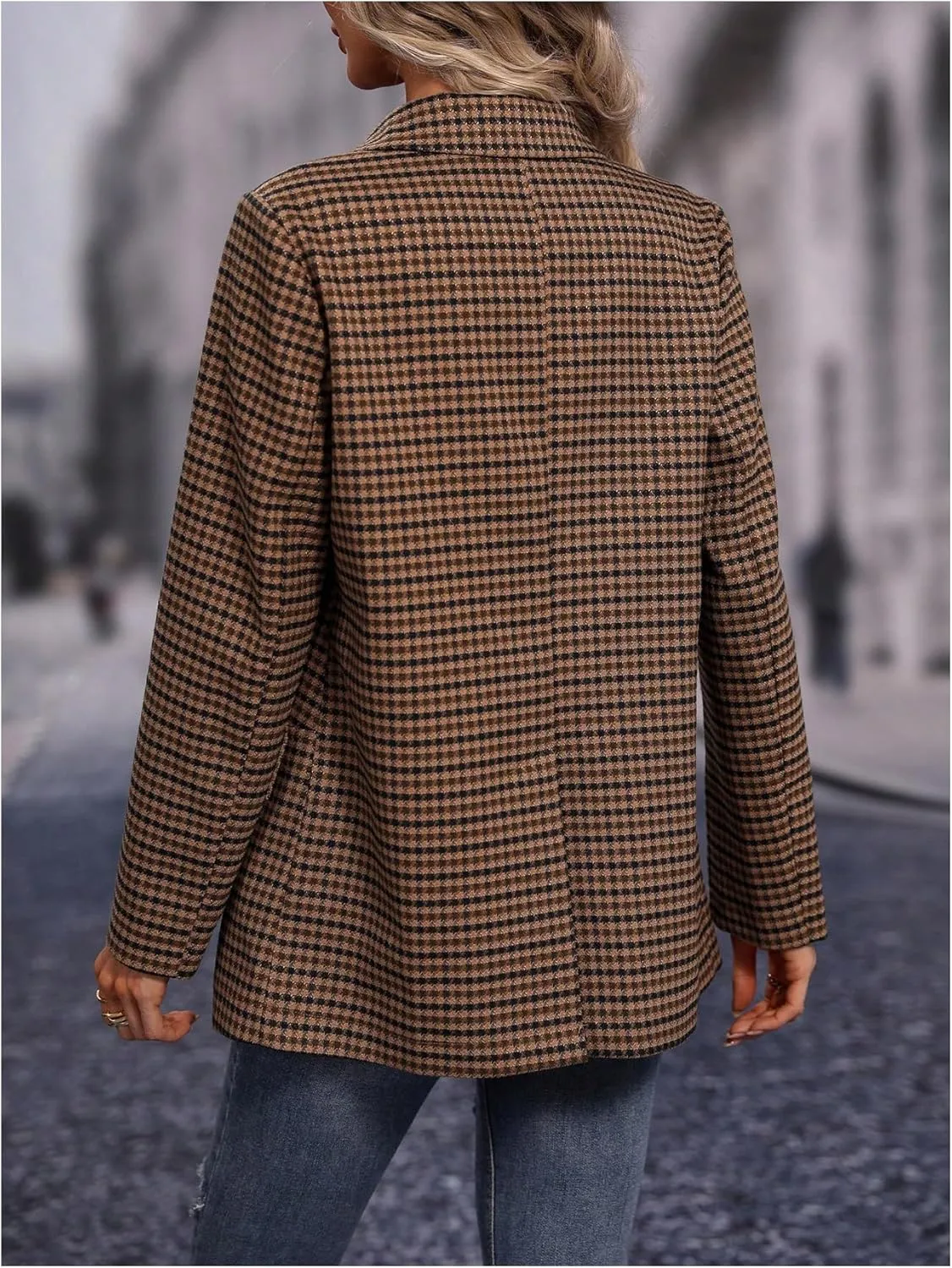 SweatyRocks Women's Casual Lapel Blazer Jacket Plaid Double Breasted Gingham Suit Coat