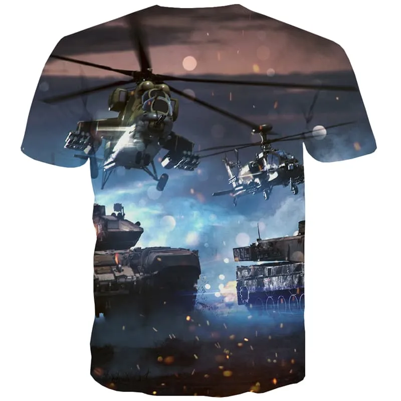Tank T-shirt Men Helicopter Shirt Print Military T-shirts Graphic War T shirts Funny