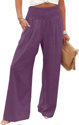 TARIENDY Palazzo Pants for Women Casual Wide Leg High Waisted Beach Pant Summer Loose Comfy Vacation Trousers with Pockets
