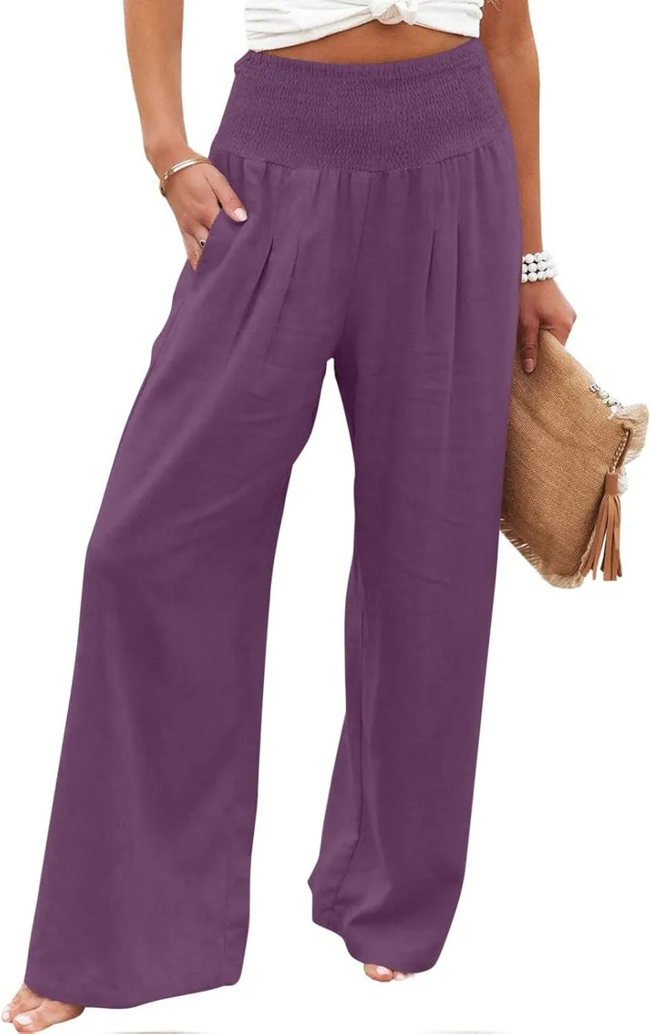TARIENDY Palazzo Pants for Women Casual Wide Leg High Waisted Beach Pant Summer Loose Comfy Vacation Trousers with Pockets