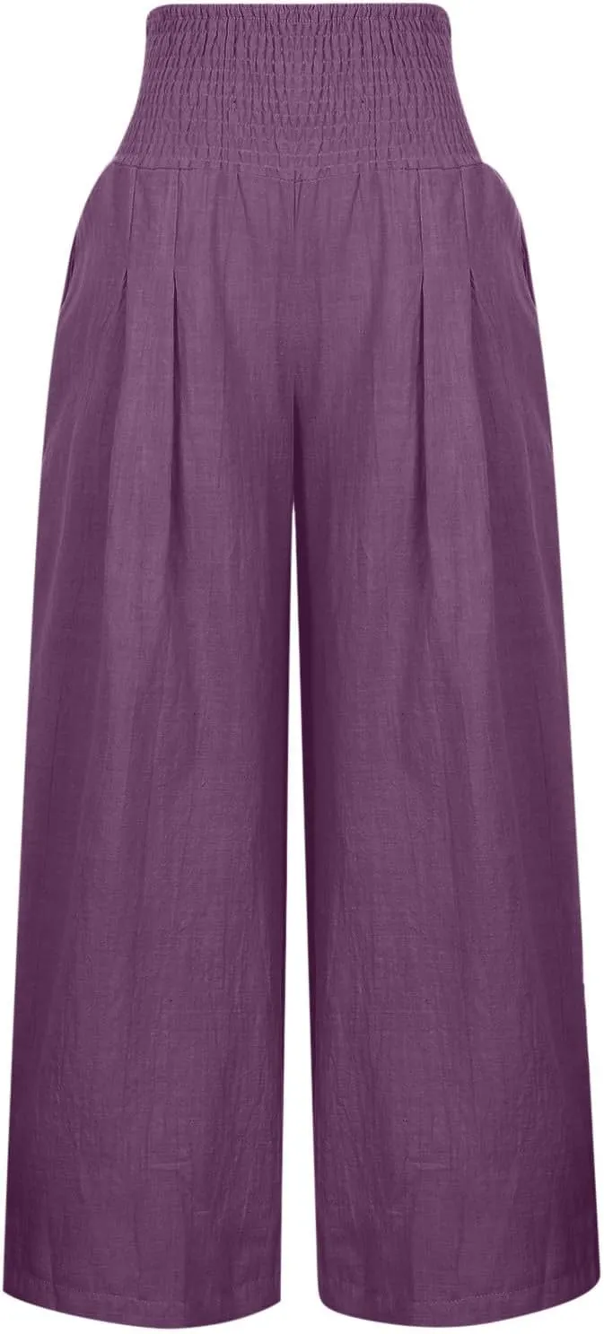 TARIENDY Palazzo Pants for Women Casual Wide Leg High Waisted Beach Pant Summer Loose Comfy Vacation Trousers with Pockets