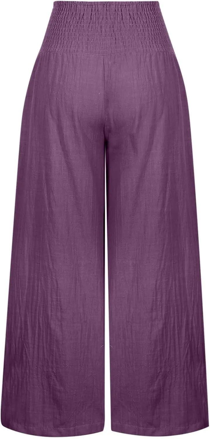 TARIENDY Palazzo Pants for Women Casual Wide Leg High Waisted Beach Pant Summer Loose Comfy Vacation Trousers with Pockets
