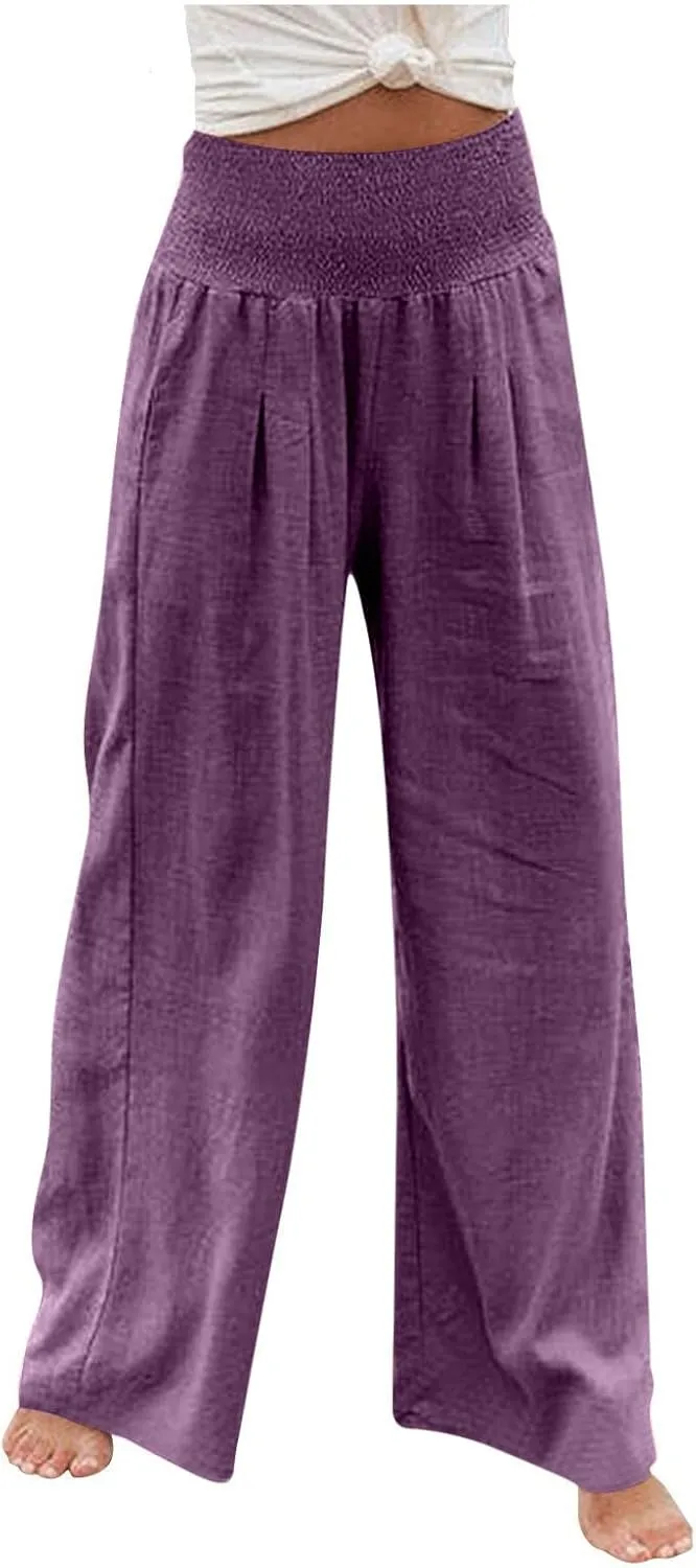 TARIENDY Palazzo Pants for Women Casual Wide Leg High Waisted Beach Pant Summer Loose Comfy Vacation Trousers with Pockets