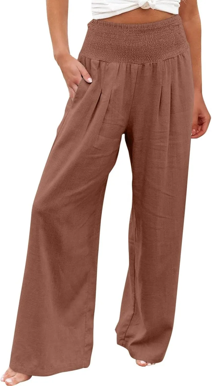 TARIENDY Palazzo Pants for Women Casual Women's Elastic high Waisted Trousers Wide Leg Beach Outfits Summer Casual Pants