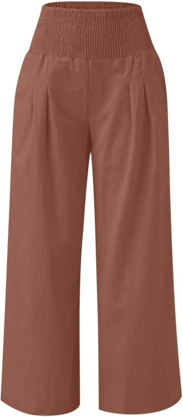 TARIENDY Palazzo Pants for Women Casual Women's Elastic high Waisted Trousers Wide Leg Beach Outfits Summer Casual Pants