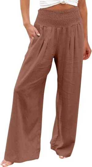 TARIENDY Palazzo Pants for Women Casual Women's Elastic high Waisted Trousers Wide Leg Beach Outfits Summer Casual Pants