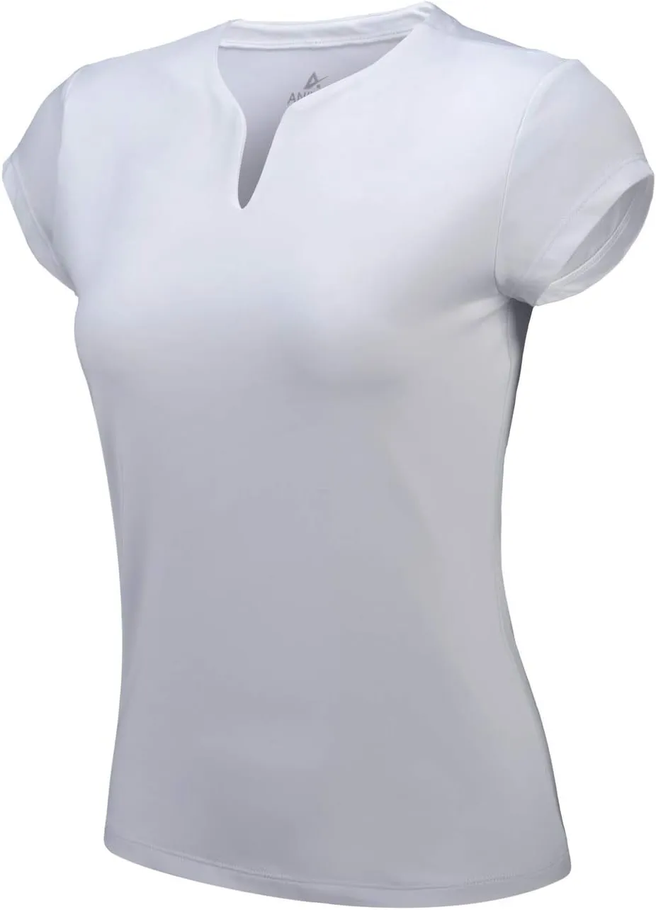 Tennis Shirts for Women Short Sleeves, Solid Golf T Shirts V-Neck Running Pickleball clothes for women
