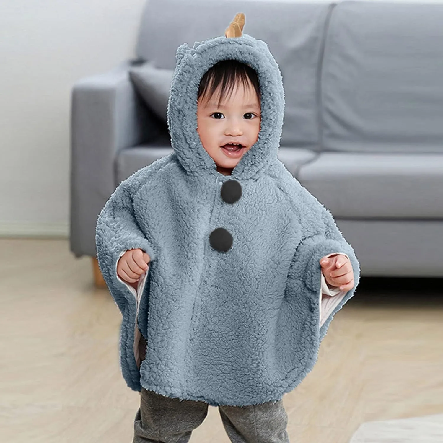 Toddler Baby Boy Girls Cute Fleece Cloak Jacket Coat Warm Winter Hooded Carseat Poncho Cape Snowsuit Outwear