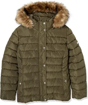 Tommy Hilfiger Women's Fur Hooded Short Puffer Jacket