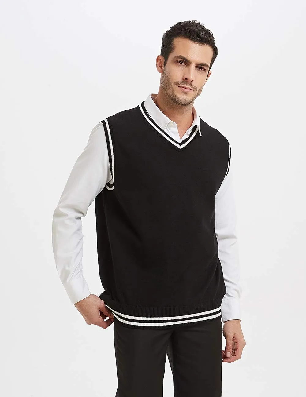TopTie Men Business Solid Color Plain Sweater Vest, Cotton Fit Casual Pullover